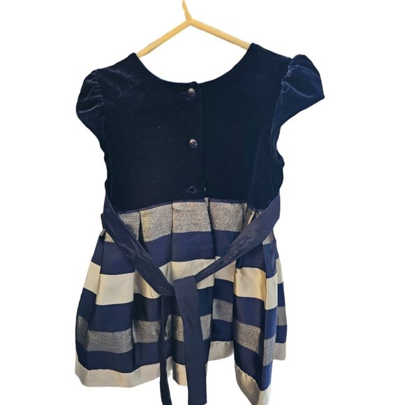 Jona Michelle Girls Special Occasion Blue Velvet Striped A Line Dress T3 - Picture 4 of 4